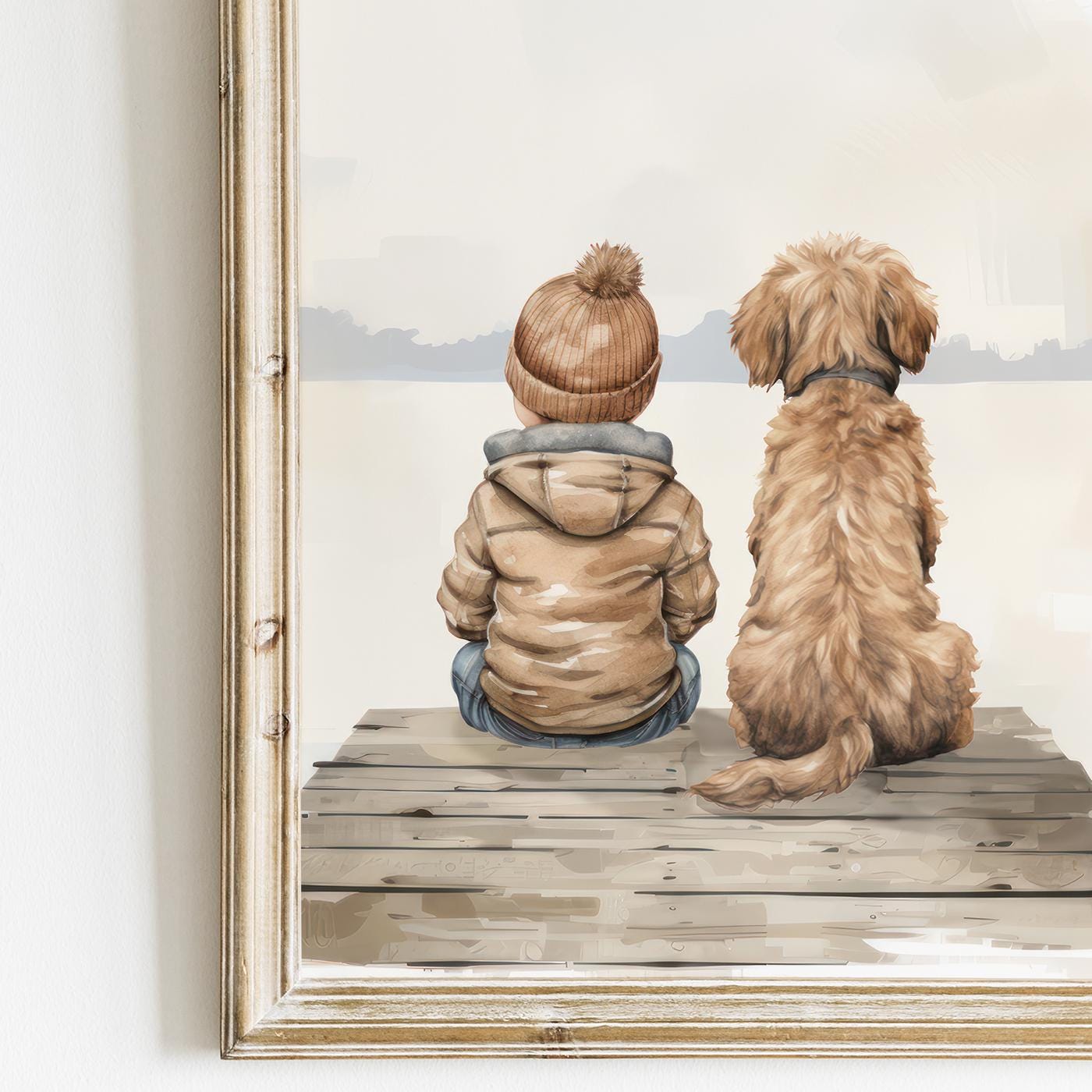 Goldendoodle Nursery Art, Boy & Dog Room Decor, Set of 3 Prints - WildfieldPrints