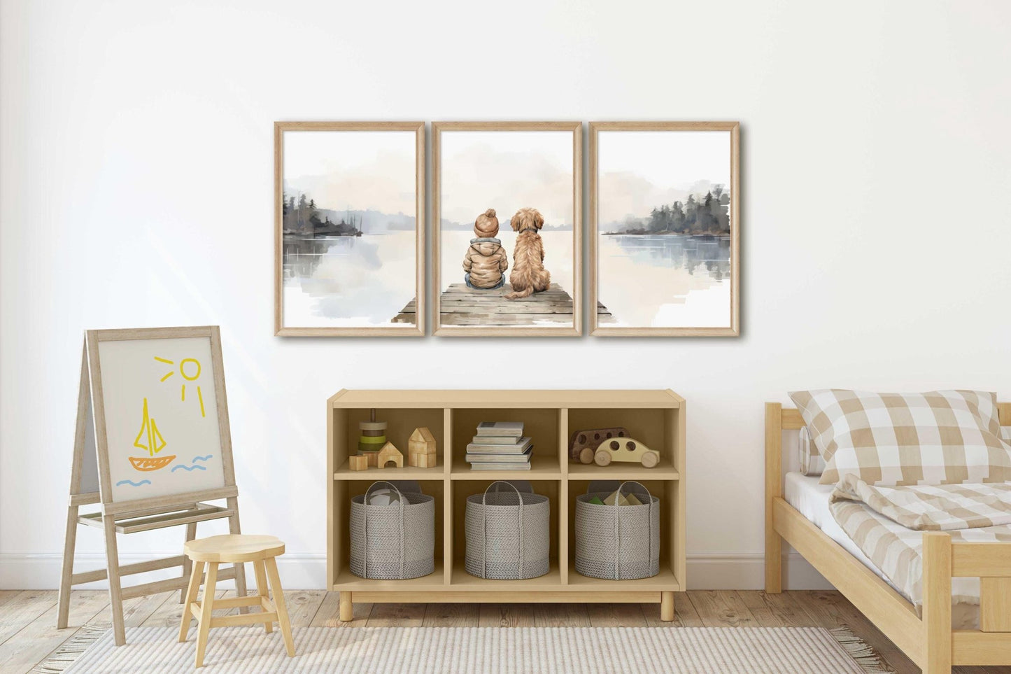 Goldendoodle Nursery Art, Boy & Dog Room Decor, Set of 3 Prints - WildfieldPrints