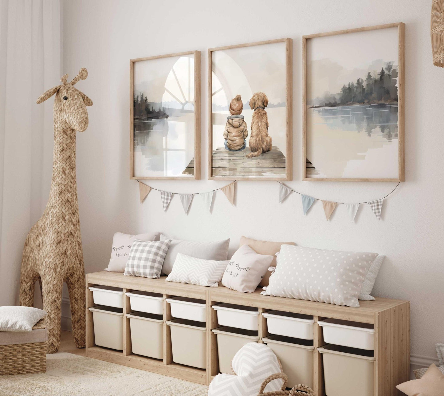 Goldendoodle Nursery Art, Boy & Dog Room Decor, Set of 3 Prints - WildfieldPrints