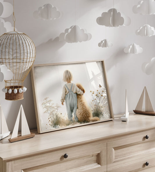 Goldendoodle Nursery Art, Cute Dog Wall Decor, Toddler Room Accent - WildfieldPrints
