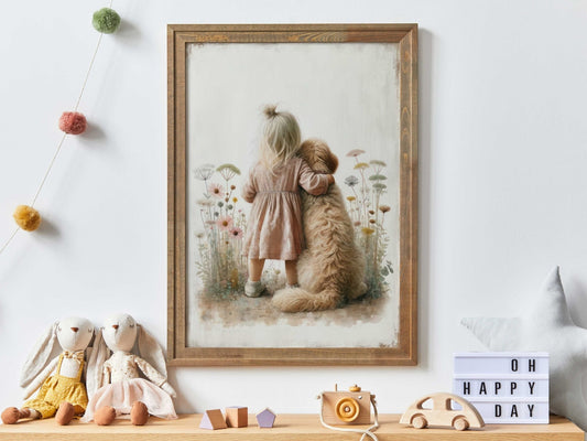 Goldendoodle Nursery Art, Cute Dog Wall Decor, Toddler Room Accent - WildfieldPrints