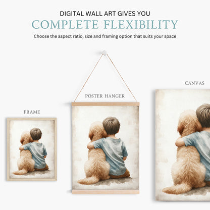Goldendoodle Nursery Decor, Boy & Dog Art Print, Toddler Room Wall Art - WildfieldPrints
