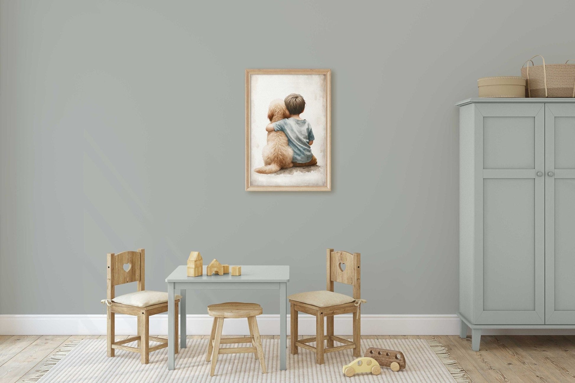 Goldendoodle Nursery Decor, Boy & Dog Art Print, Toddler Room Wall Art - WildfieldPrints