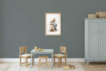 Goldendoodle Nursery Decor, Boy & Dog Art Print, Toddler Room Wall Art - WildfieldPrints