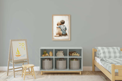 Goldendoodle Nursery Decor, Boy & Dog Art Print, Toddler Room Wall Art - WildfieldPrints