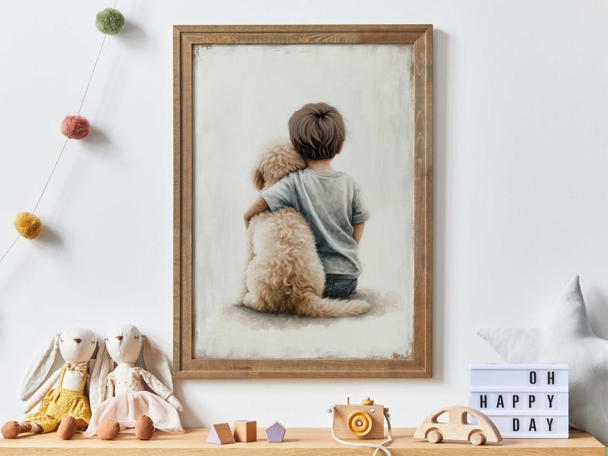 Goldendoodle Nursery Print, Boy & Dog Painting, Dog Wall Decor - WildfieldPrints