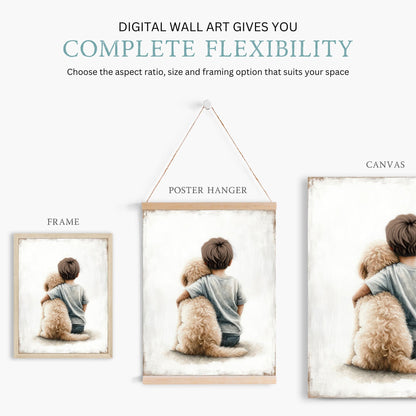 Goldendoodle Nursery Print, Boy & Dog Painting, Dog Wall Decor - WildfieldPrints