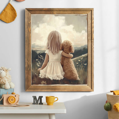 Goldendoodle Nursery Print, Girl & Dog Art Print, Cream Cockapoo Print, Dog Nursery Decor, Toddler Decor Girl, Printable Dog Wall Art - My Store