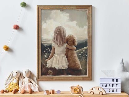 Goldendoodle Nursery Print, Girl & Dog Art Print, Cream Cockapoo Print, Dog Nursery Decor, Toddler Decor Girl, Printable Dog Wall Art - My Store
