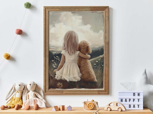 Goldendoodle Nursery Print, Girl & Dog Art Print, Cream Cockapoo Print, Dog Nursery Decor, Toddler Decor Girl, Printable Dog Wall Art - My Store