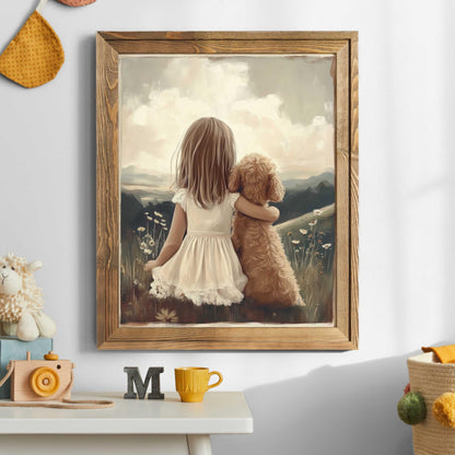 Goldendoodle Nursery Wall Art, Girl & Goldendoodle Print, Cream Cockapoo Print, Dog Nursery Decor, Cavapoo Nursery, Printable Dog Wall Art - My Store