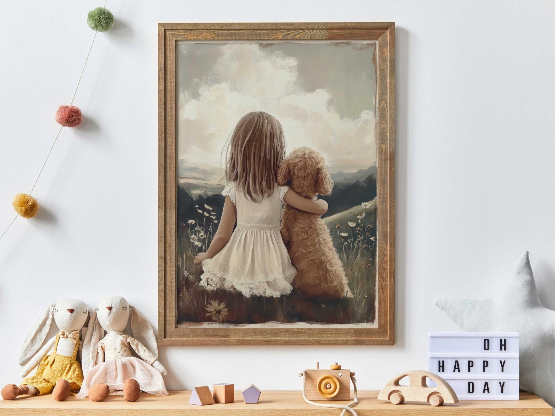 Goldendoodle Nursery Wall Art, Girl & Goldendoodle Print, Cream Cockapoo Print, Dog Nursery Decor, Cavapoo Nursery, Printable Dog Wall Art - My Store