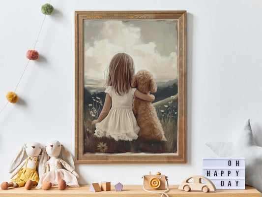 Goldendoodle Nursery Wall Art, Girl & Goldendoodle Print, Cream Cockapoo Print, Dog Nursery Decor, Cavapoo Nursery, Printable Dog Wall Art - My Store