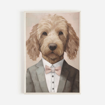 Goldendoodle Wall Art, Vintage Dog Portrait, Funny Canine Decor - WildfieldPrints