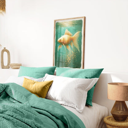 Goldfish Art, Emerald Green Wall Decor, Vintage Home Accent - WildfieldPrints