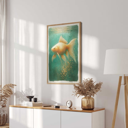 Goldfish Art, Emerald Green Wall Decor, Vintage Home Accent - WildfieldPrints