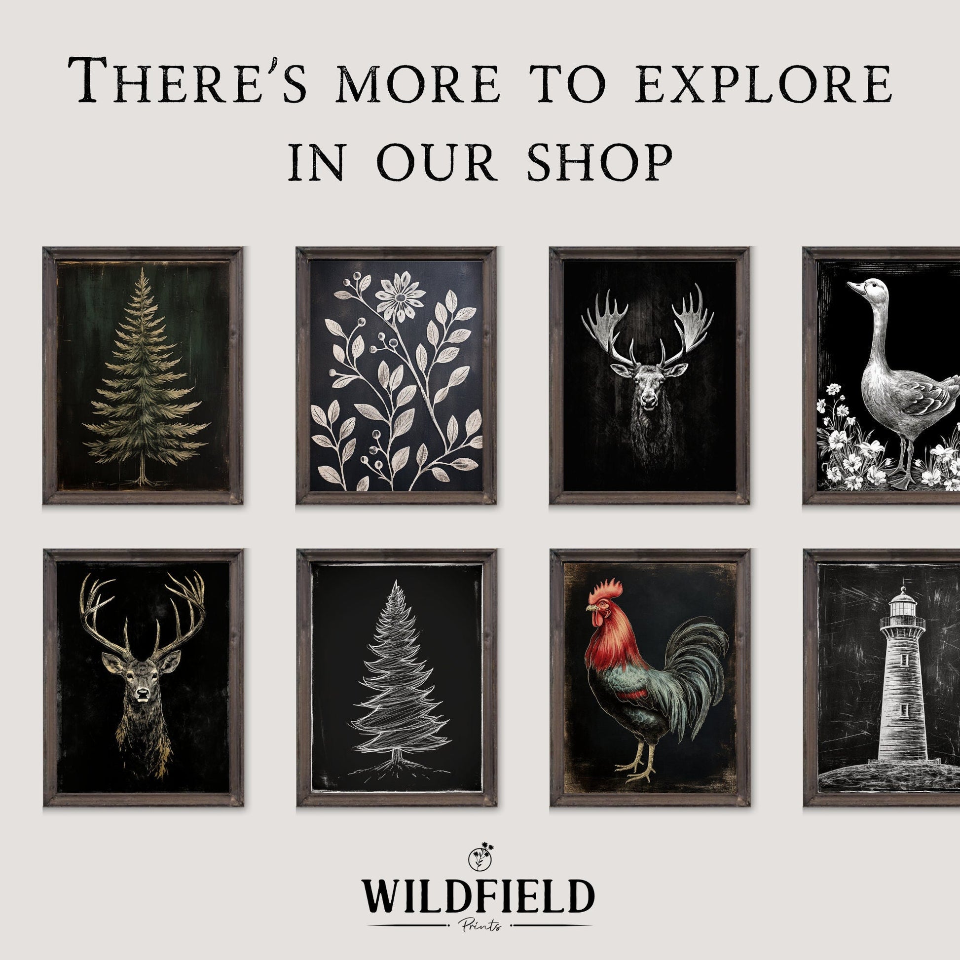 Goose and Floral Prints, Farm Animal Wall Art, Black and White Decor - WildfieldPrints