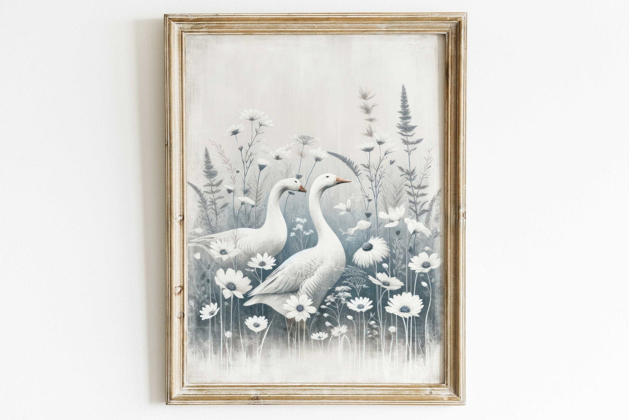 White Geese Wall Art – Farmhouse Living Room Print