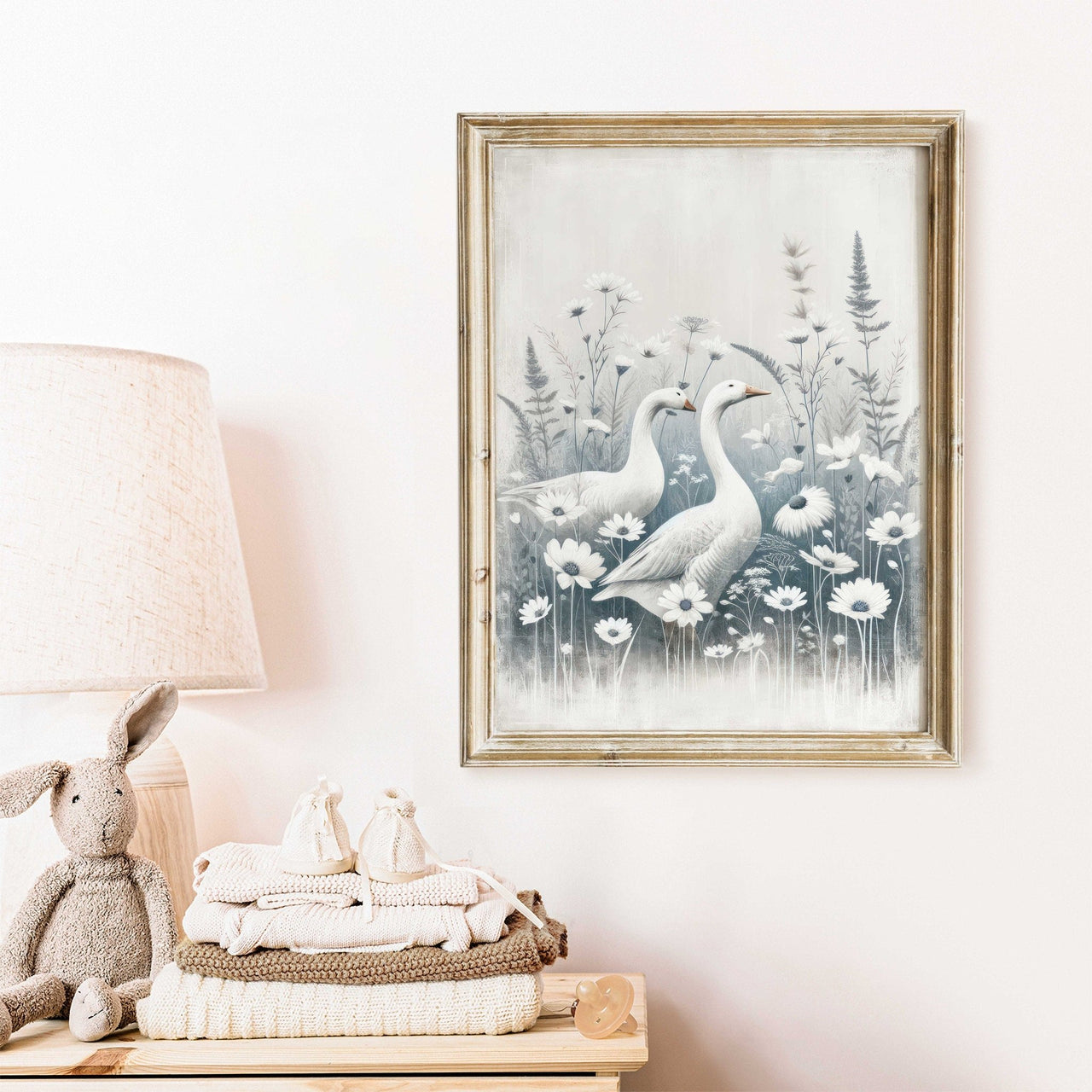 White Geese Wall Art – Farmhouse Living Room Print