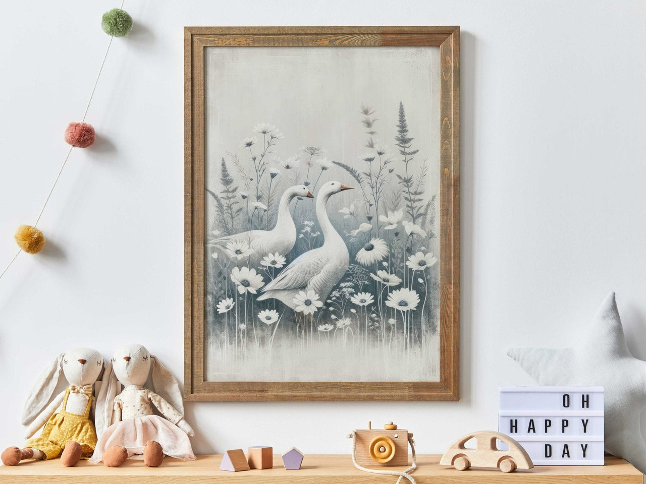 White Geese Wall Art – Farmhouse Living Room Print