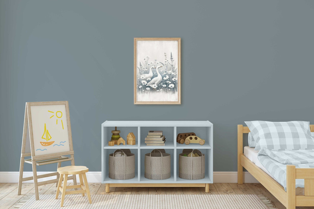 White Geese Wall Art – Farmhouse Living Room Print