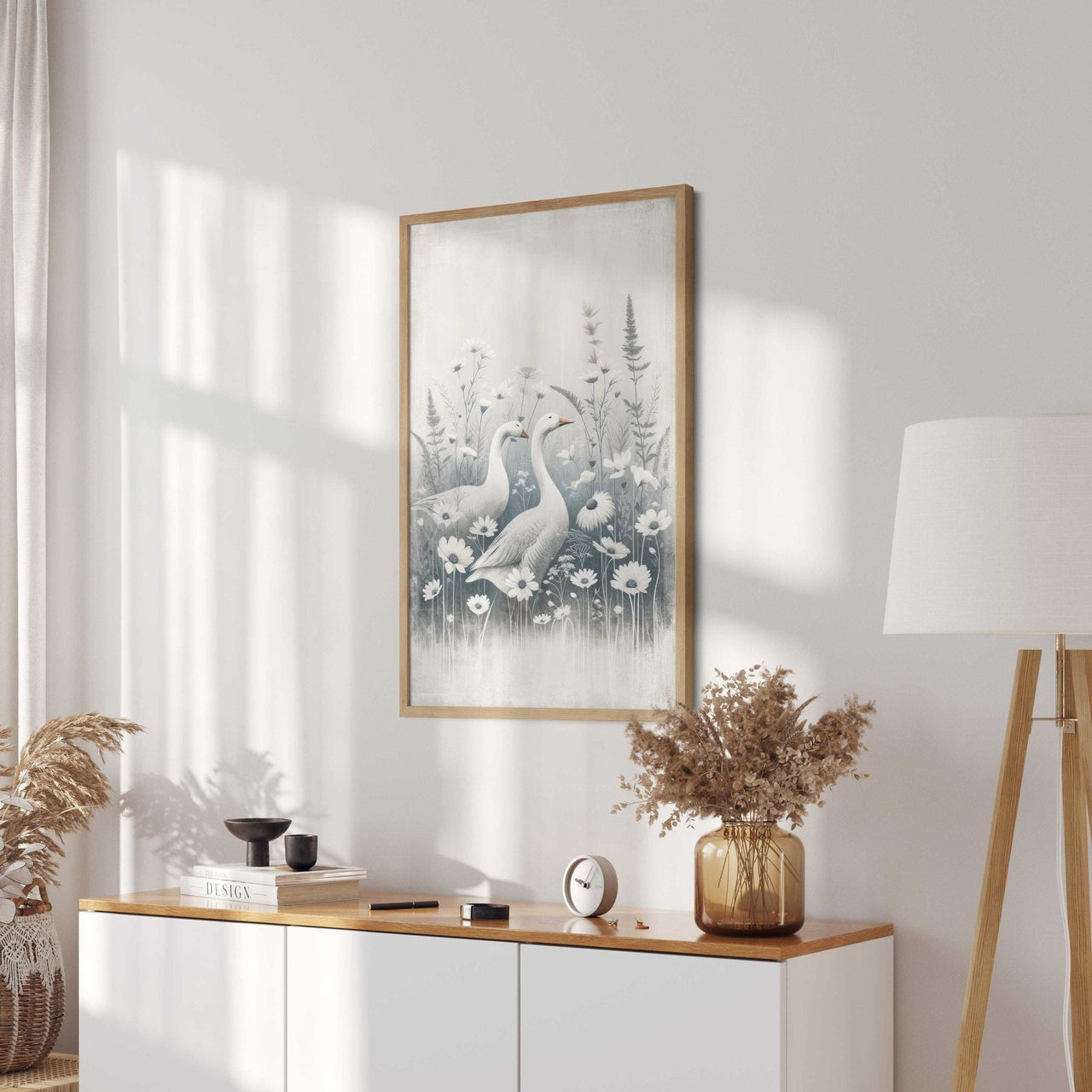 White Geese Wall Art – Farmhouse Living Room Print