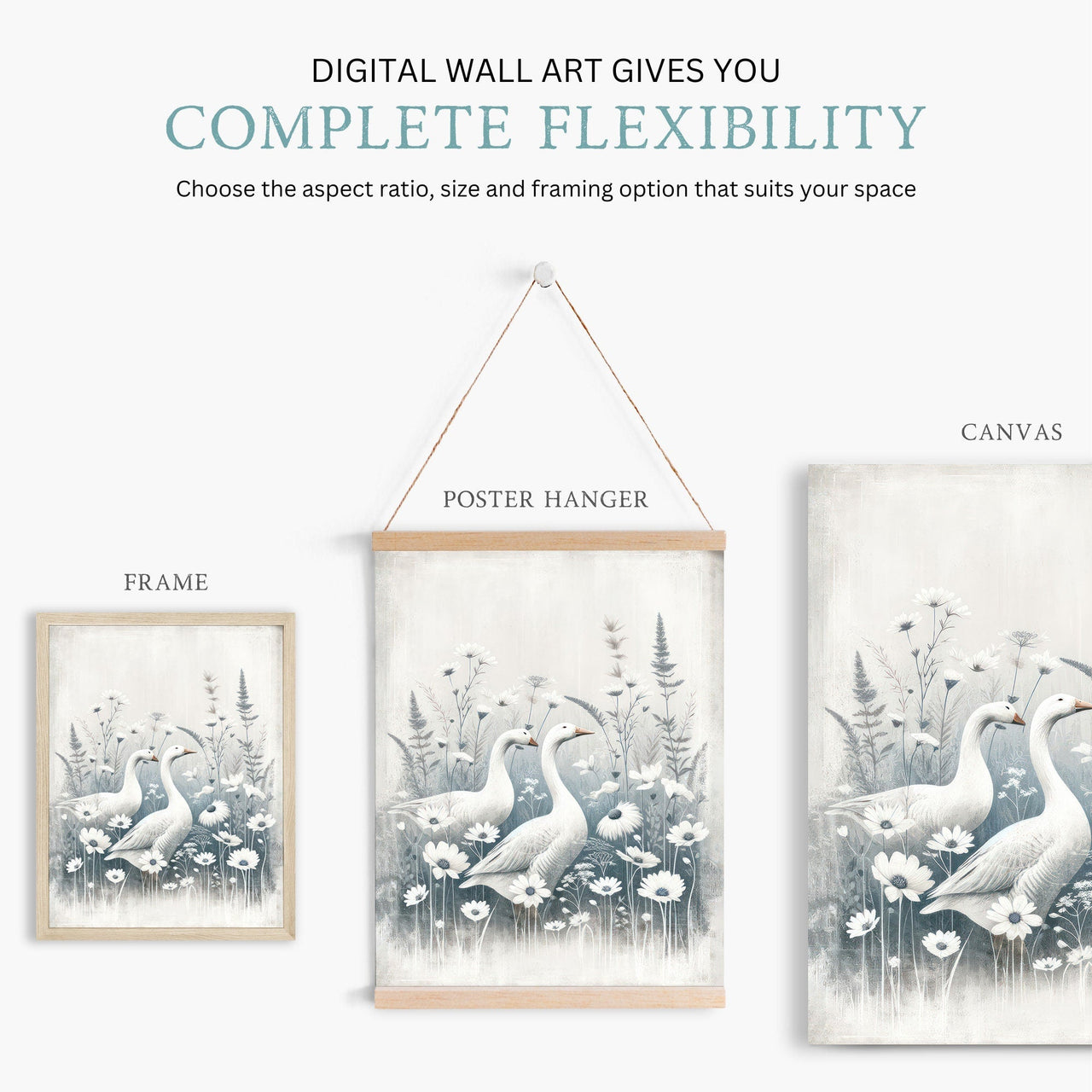 White Geese Wall Art – Farmhouse Living Room Print