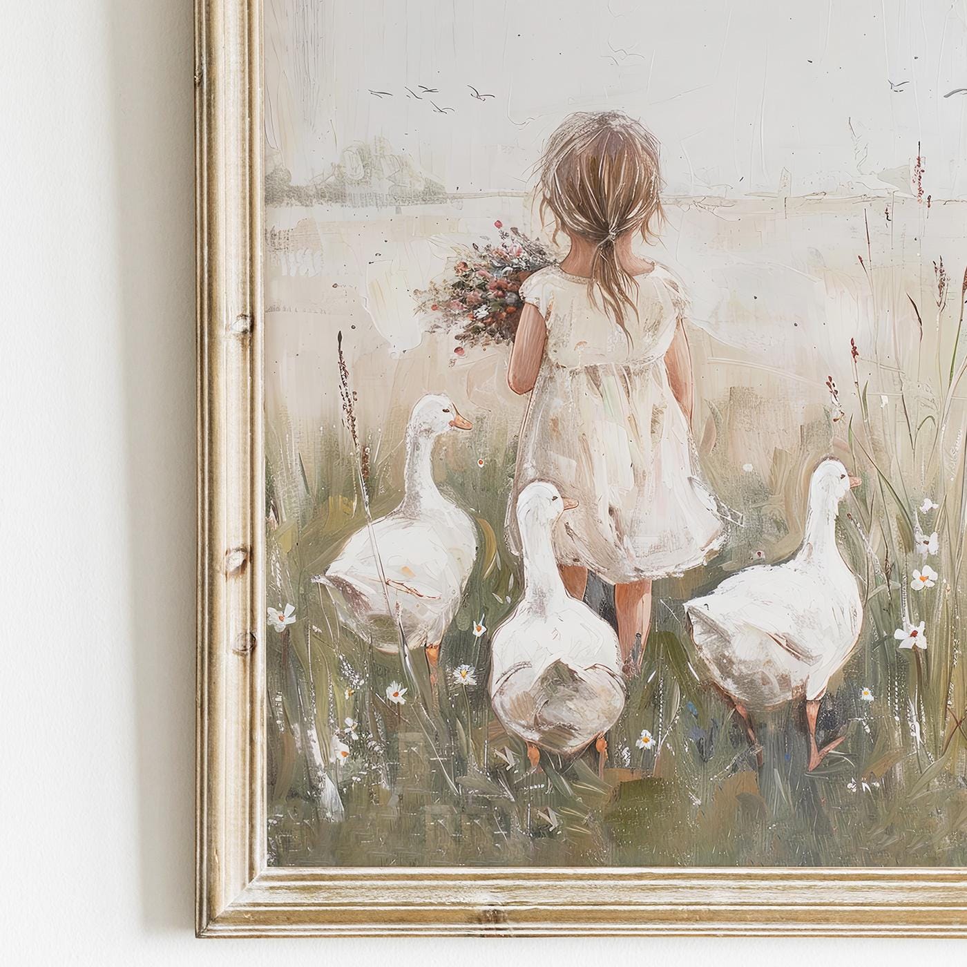 Goose Nursery Decor, Farmhouse Girl Room Art, Countryside Farm Theme - WildfieldPrints