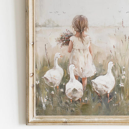 Goose Nursery Decor, Farmhouse Girl Room Art, Countryside Farm Theme - WildfieldPrints