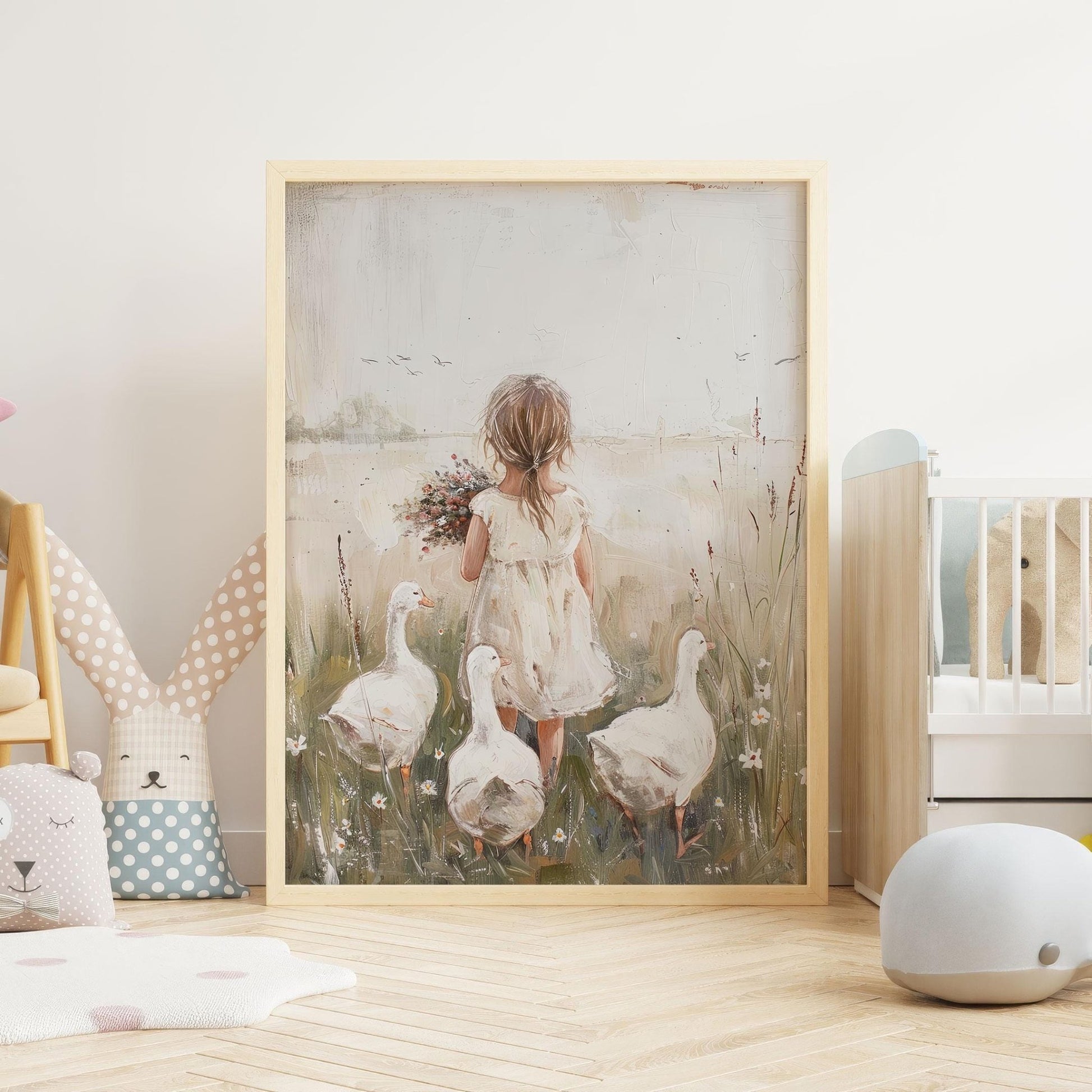 Goose Nursery Decor, Farmhouse Girl Room Art, Countryside Farm Theme - WildfieldPrints