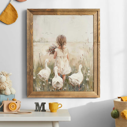 Goose Nursery Decor, Farmhouse Girl Room Art, Countryside Farm Theme - WildfieldPrints
