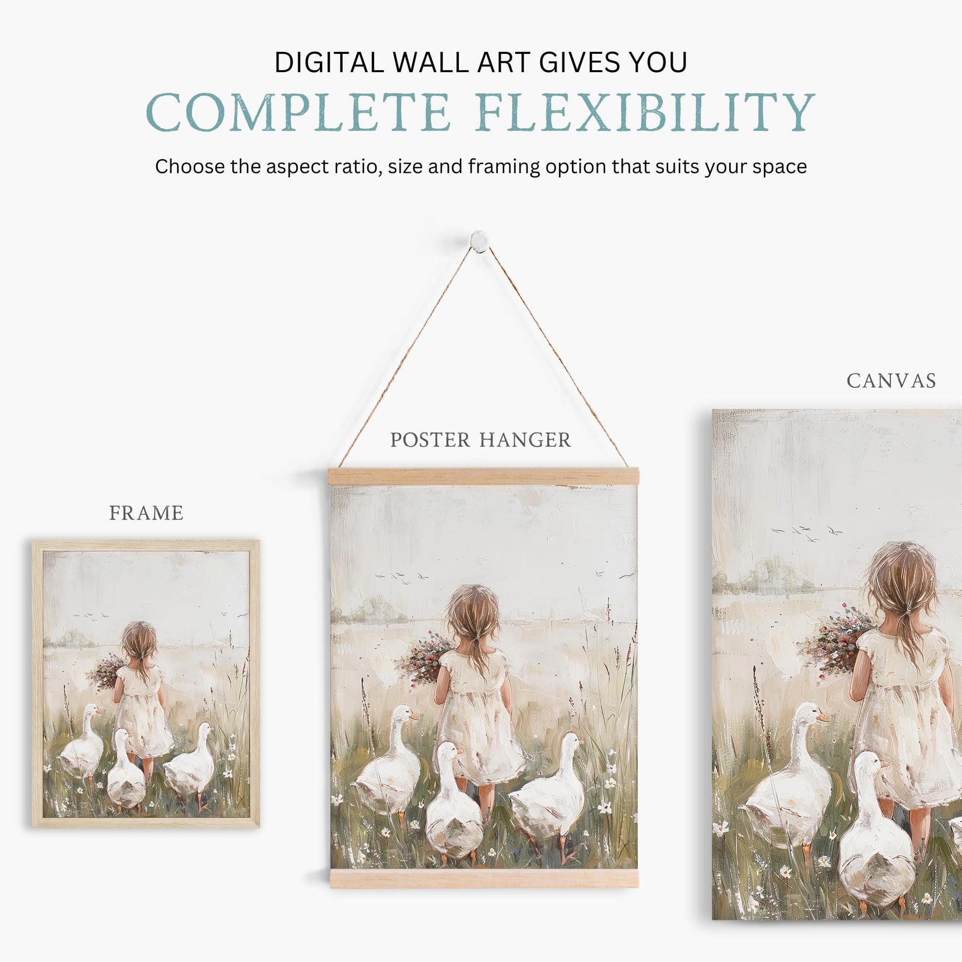 Goose Nursery Decor, Farmhouse Girl Room Art, Countryside Farm Theme - WildfieldPrints