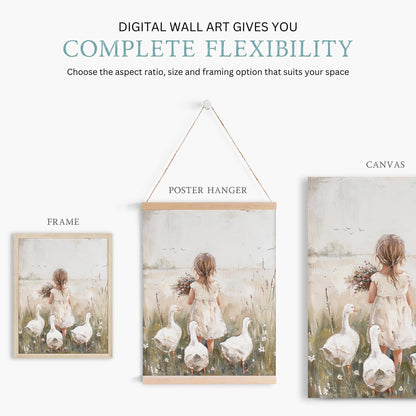 Goose Nursery Decor, Farmhouse Girl Room Art, Countryside Farm Theme - WildfieldPrints