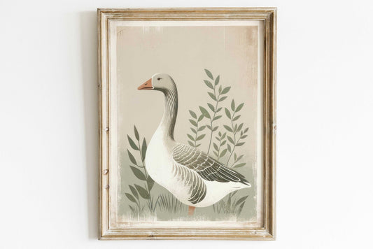 Goose Print, Farmhouse Wall Art, Vintage Farm Animal Decor - WildfieldPrints