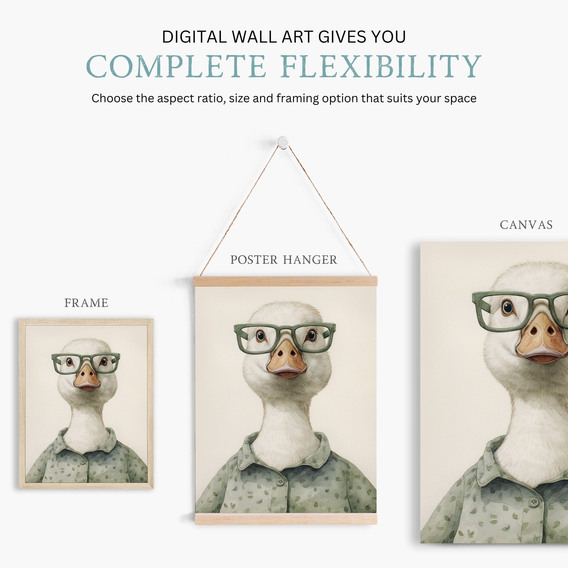 Goose Wall Art, Funny Animals in Glasses, Farmhouse Nursery Decor - WildfieldPrints