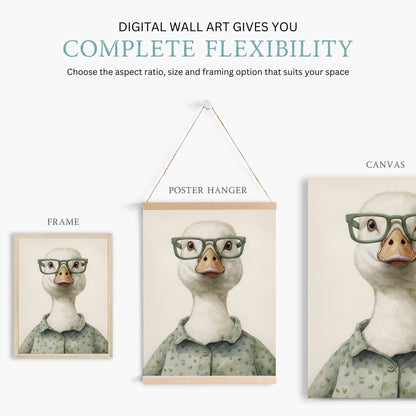 Goose Wall Art, Funny Animals in Glasses, Farmhouse Nursery Decor - WildfieldPrints