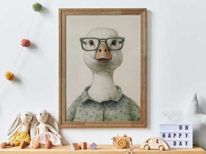 Goose Wall Art, Funny Animals in Glasses, Farmhouse Nursery Decor - WildfieldPrints