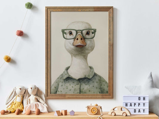 Goose Wall Art, Funny Animals in Glasses, Farmhouse Nursery Decor - WildfieldPrints