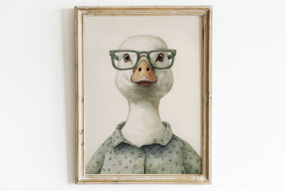 Goose Wall Art, Funny Animals in Glasses, Farmhouse Nursery Decor - WildfieldPrints