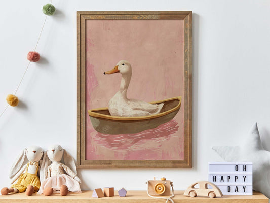 Goose Wall Art, Whimsical Animal Decor, Vintage Kids Room Print - WildfieldPrints