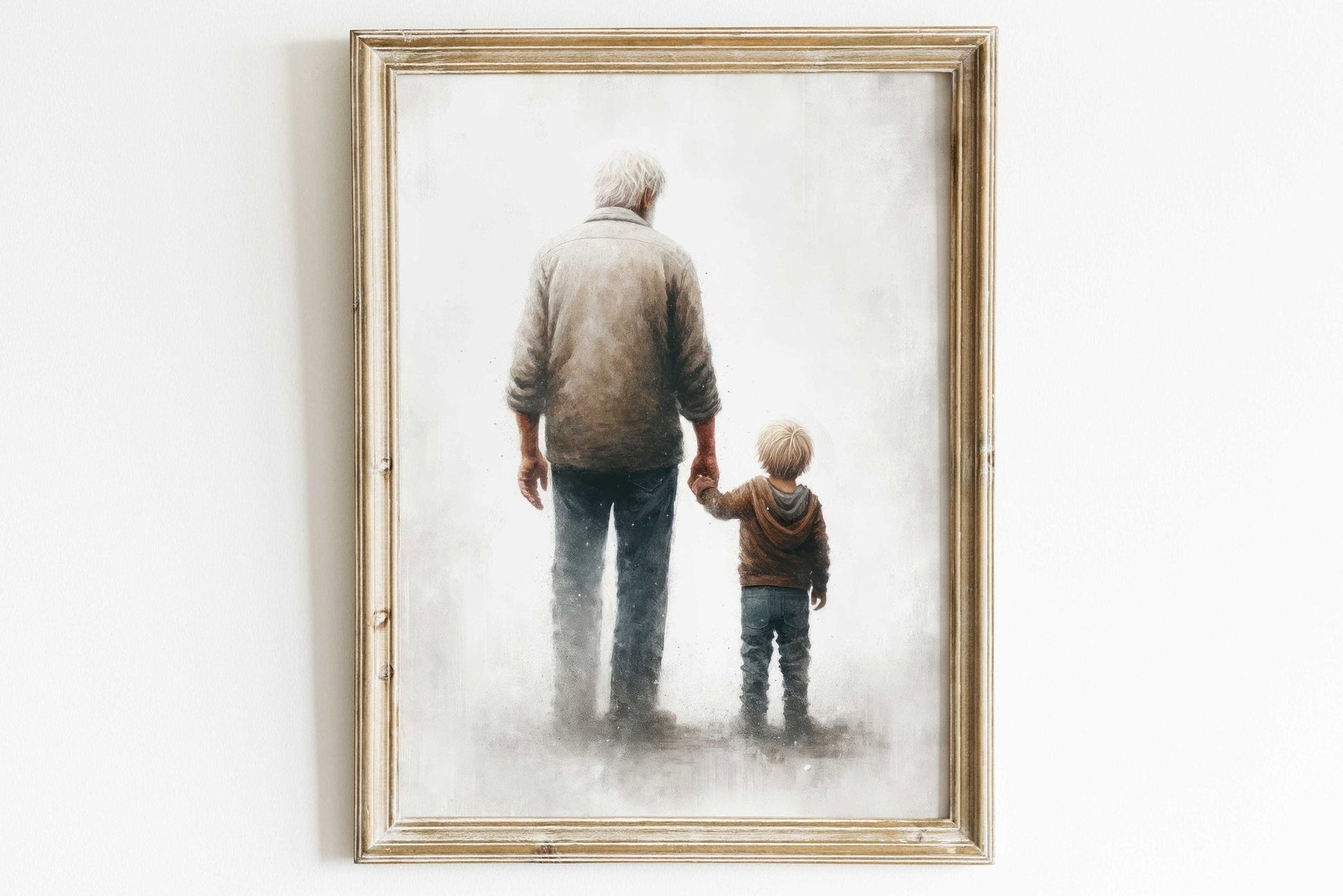 Grandfather & Grandson Art, Heartwarming Gift, Rustic Wall Decor - WildfieldPrints