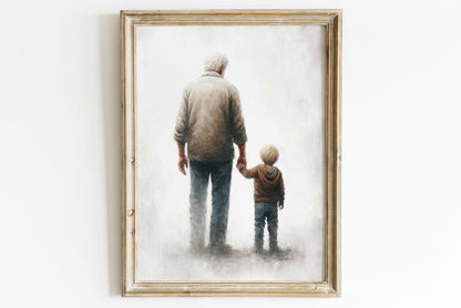 Grandfather & Grandson Art, Heartwarming Gift, Rustic Wall Decor - WildfieldPrints