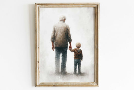 Grandfather & Grandson Art, Heartwarming Gift, Rustic Wall Decor - WildfieldPrints