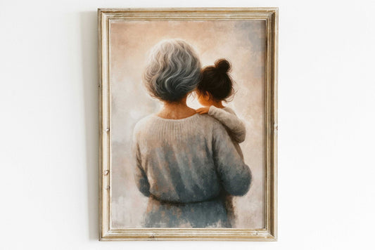 Grandmother and Granddaughter Wall Art, Heartwarming Gift for Family - WildfieldPrints