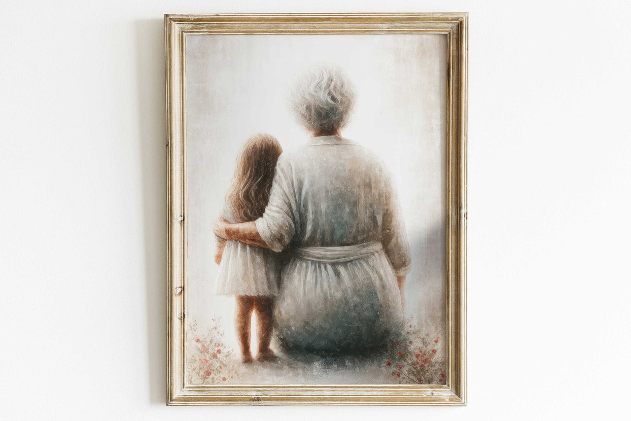 Grandmother & Granddaughter Print – Family Nursery Wall Art