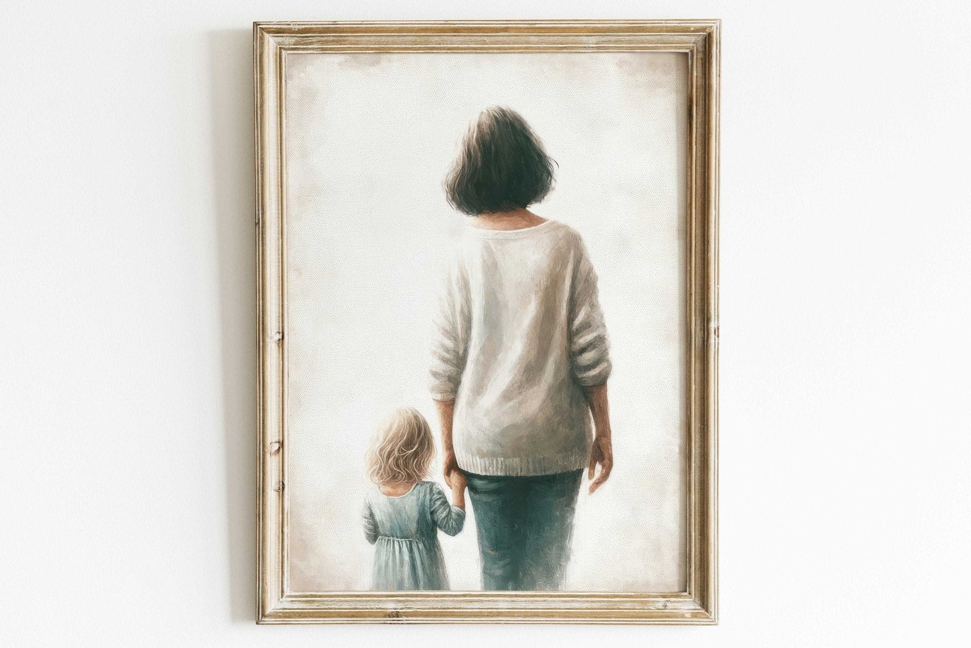 Grandmother & Granddaughter Art, Heartwarming Gift, Rustic Wall Decor - WildfieldPrints