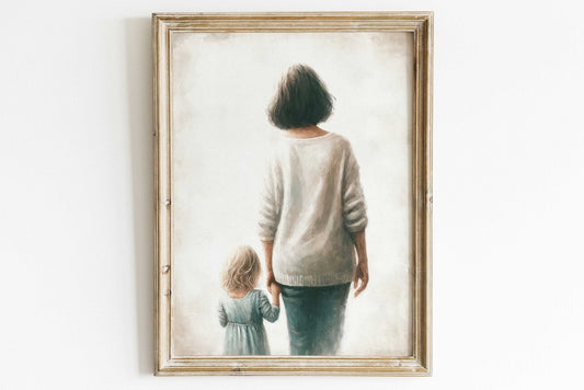 Grandmother & Granddaughter Art, Heartwarming Gift, Rustic Wall Decor - WildfieldPrints