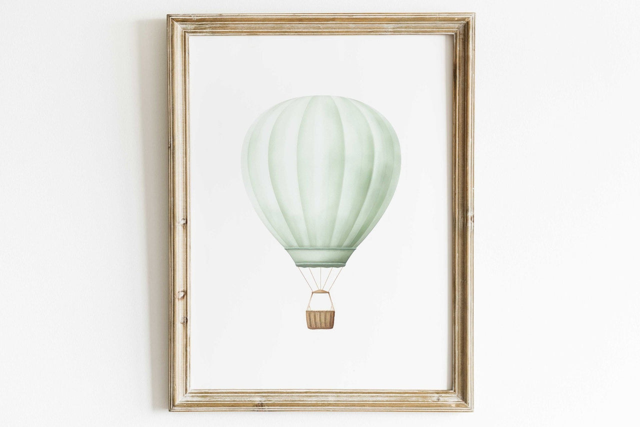 Green Hot Air Balloon Wall Art – Transportation Boys Room Print
