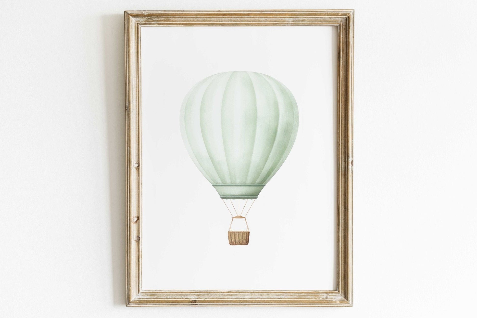 Green Hot Air Balloon Nursery Decor, Pastel Transportation Print, Vintage Wall Art - WildfieldPrints