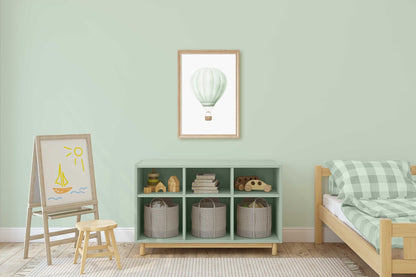 Green Hot Air Balloon Nursery Decor, Pastel Transportation Print, Vintage Wall Art - WildfieldPrints